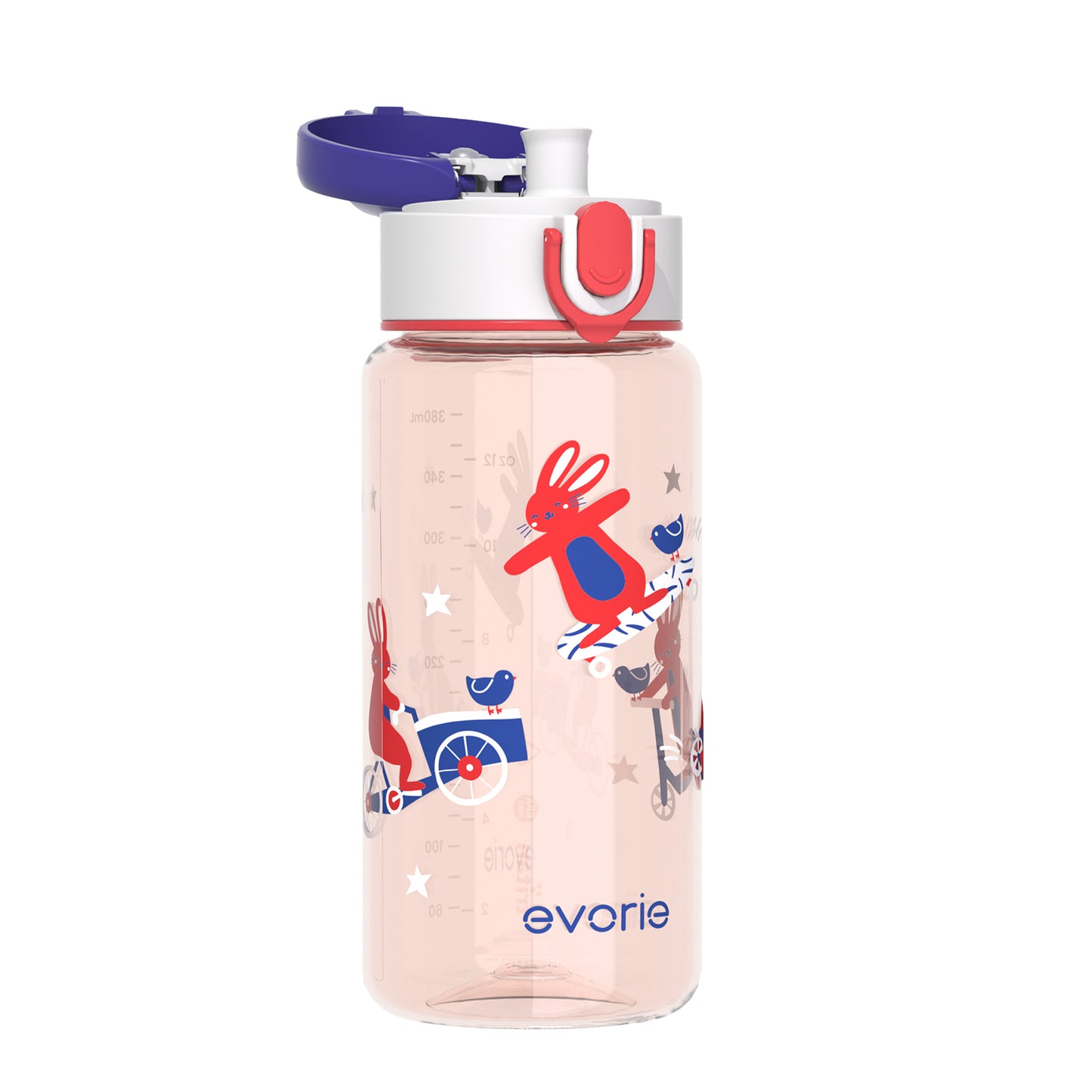 Evorie Tritan Kids Drinking Spout Water Bottle 380mL, Red Rabbit