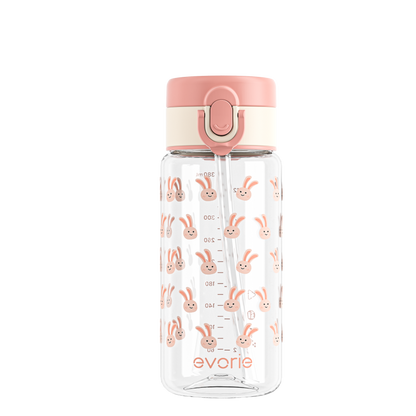 Evorie Tritan Kids Straw Water Bottle 380mL, Sweet Pink NEW