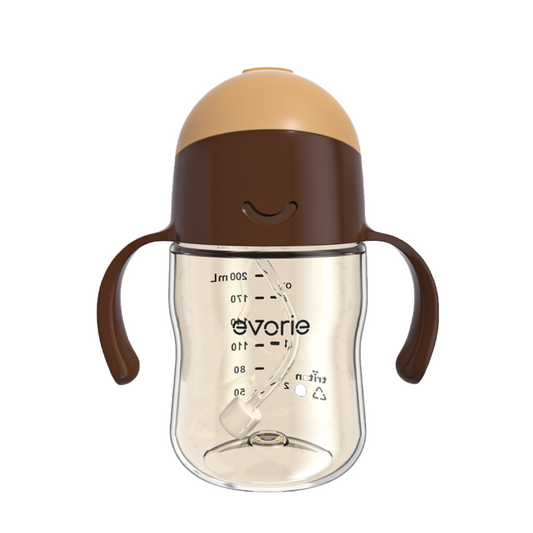 Evorie Tritan Baby 360 Straw Water Bottle Sippy Cup 200mL, Coffee