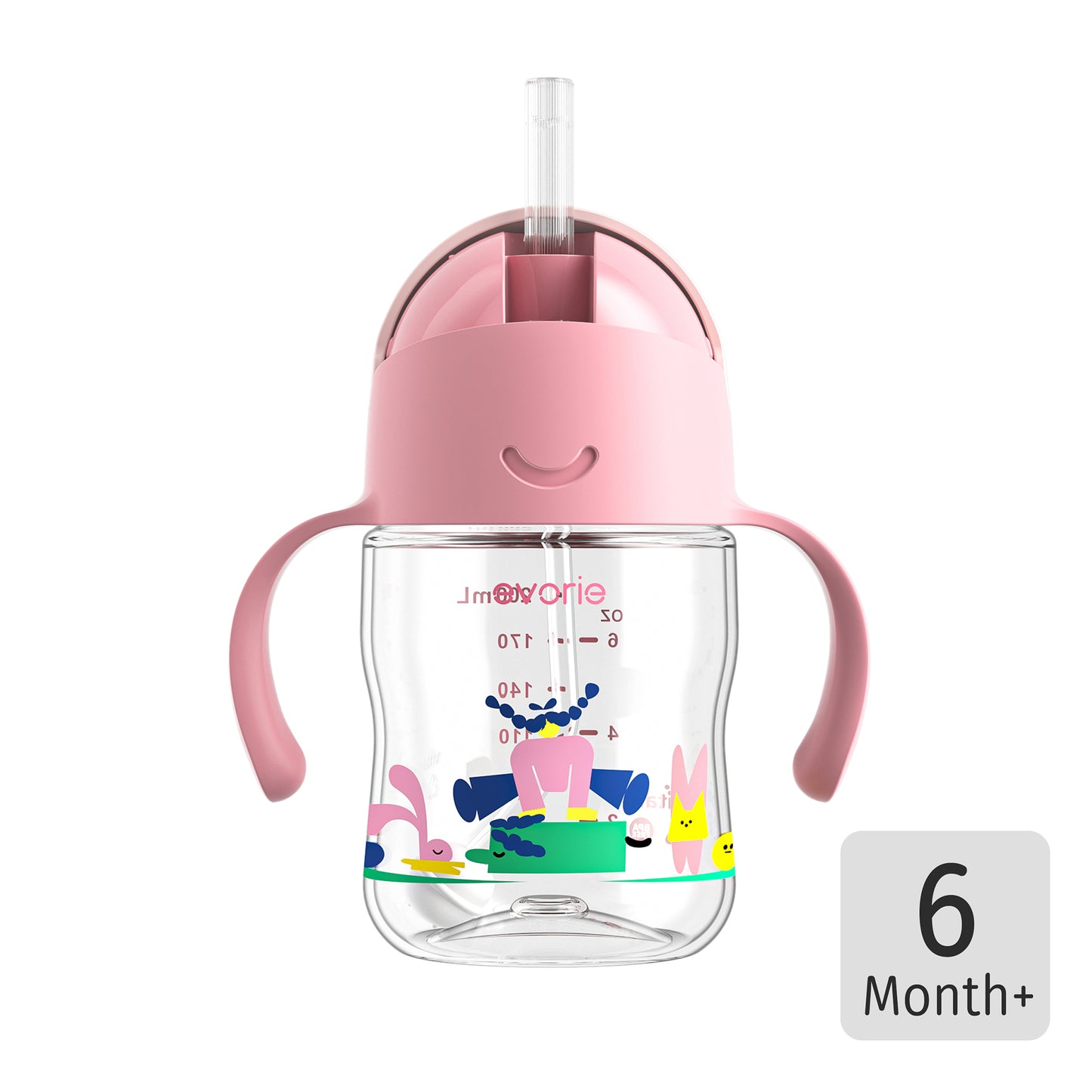 Evorie Tritan Baby 360 Straw Water Bottle Sippy Cup 200mL, Pink Explorer