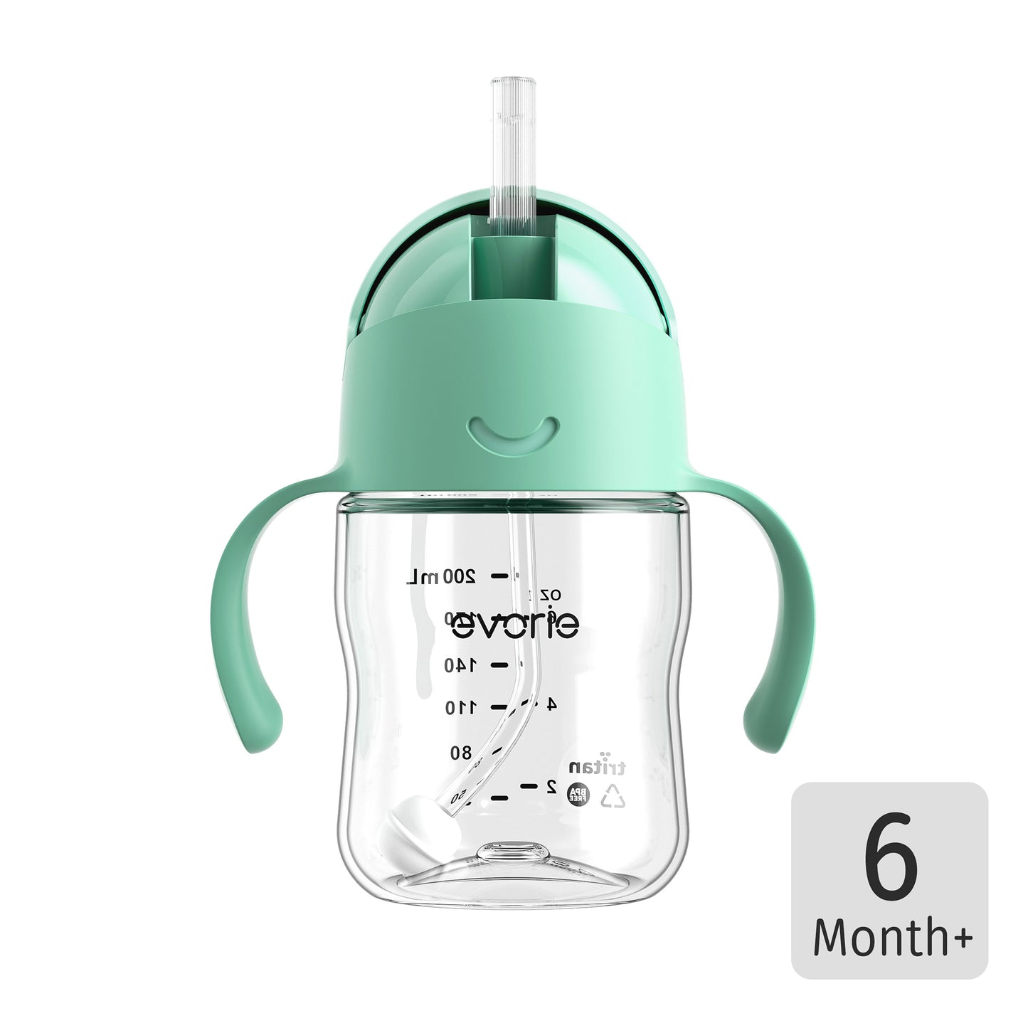 Evorie Tritan Baby 360 Straw Water Bottle Sippy Cup 200mL, Mint