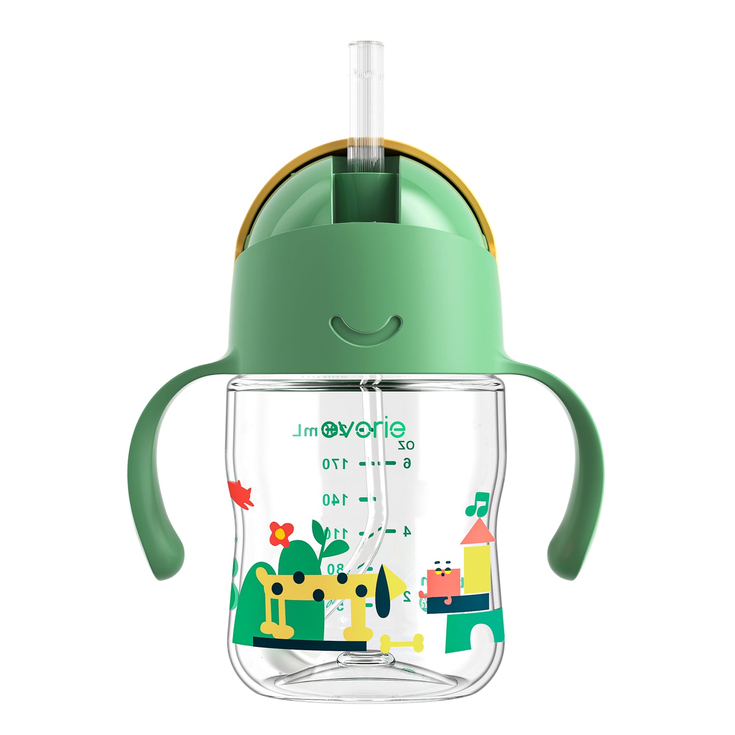 Evorie Tritan Baby 360 Straw Water Bottle Sippy Cup 200mL, Green Explorer