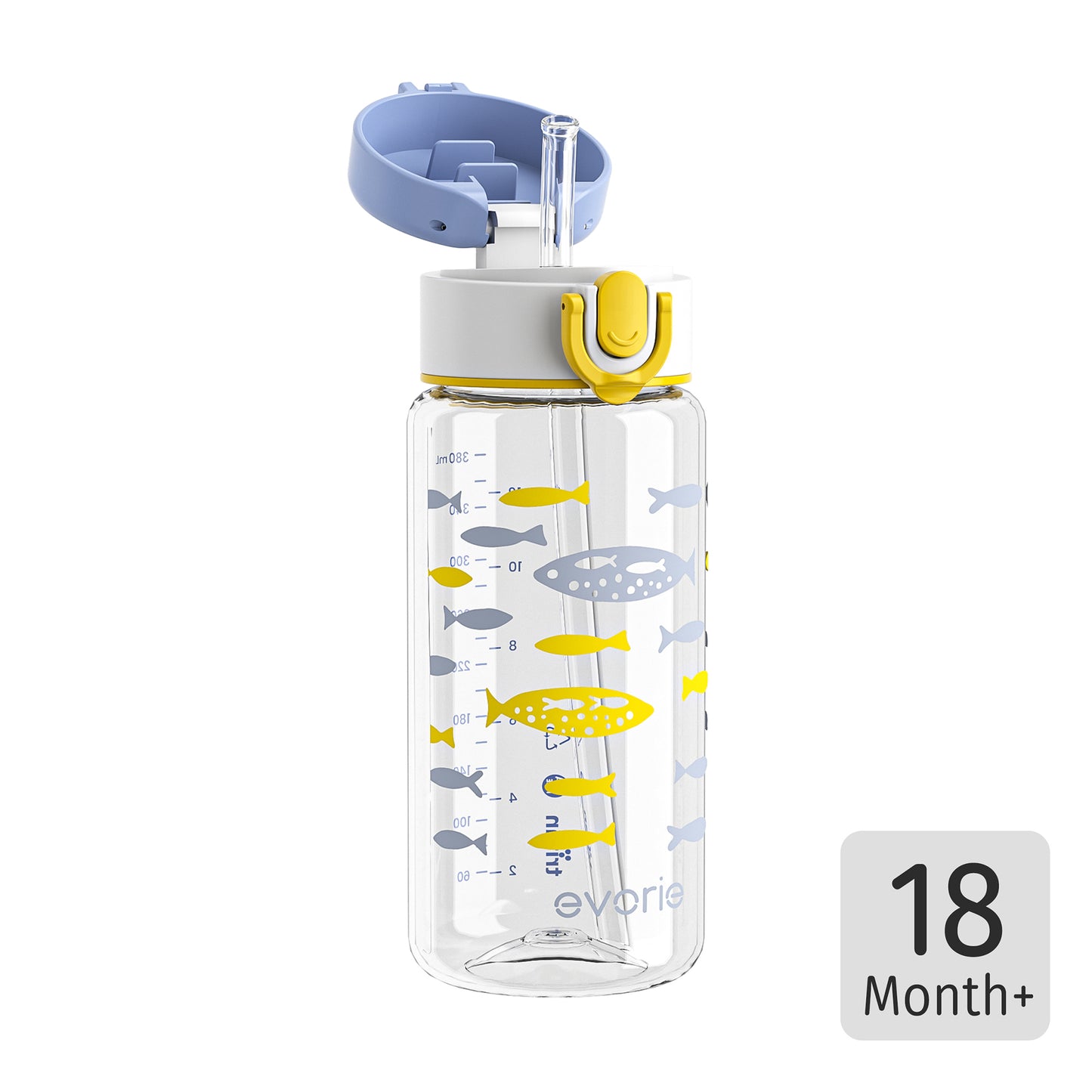 Evorie Tritan Kids Straw Water Bottle 380mL, Fish Abundance NEW