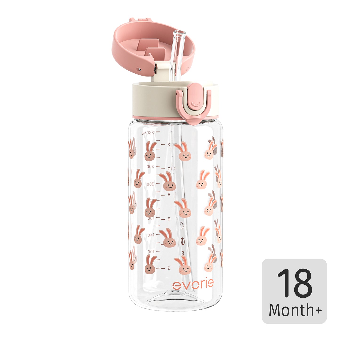 Evorie Tritan Kids Straw Water Bottle 380mL, Sweet Pink NEW