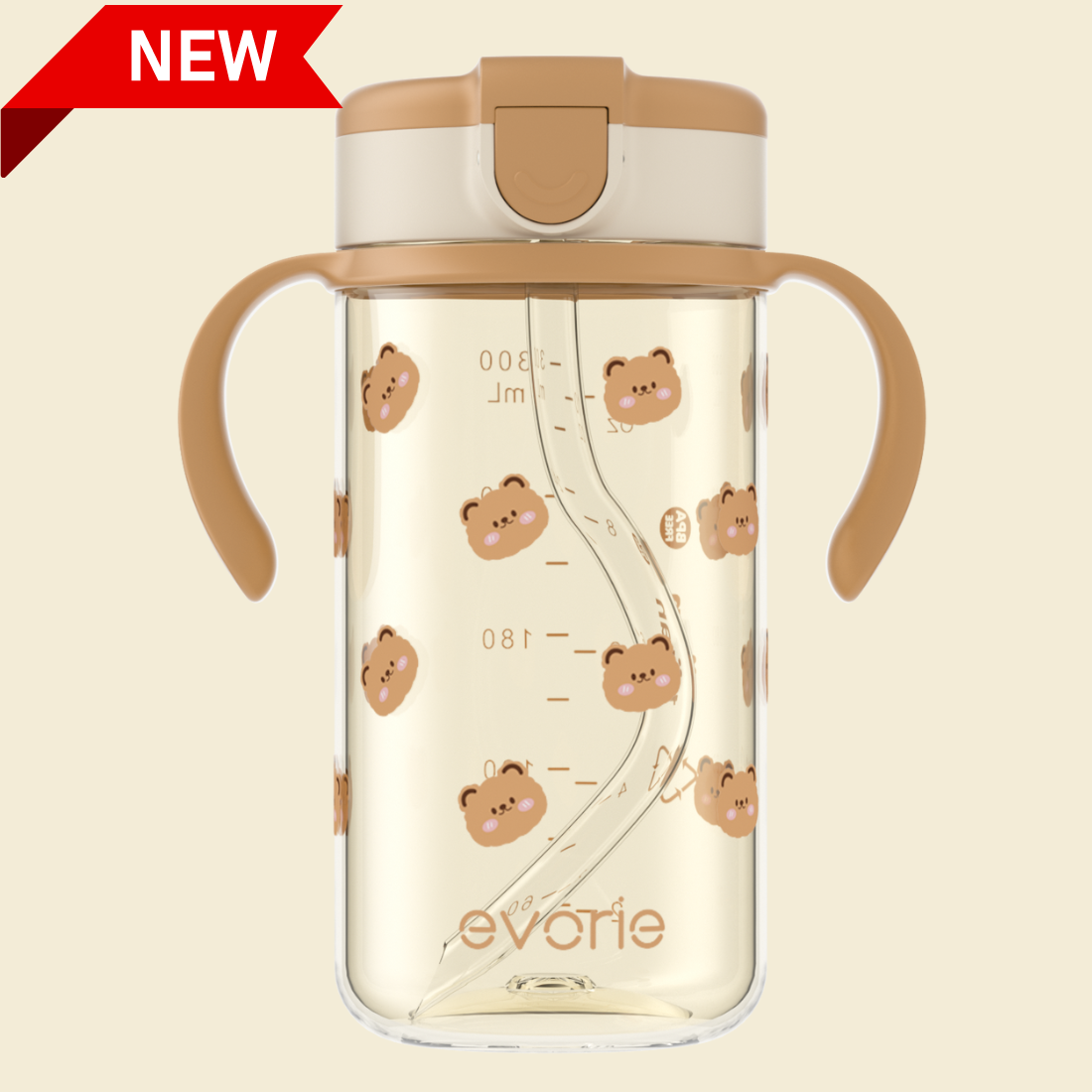 Evorie Tritan Kids Straw Water Bottle Mug 300mL, Honey Bear BB