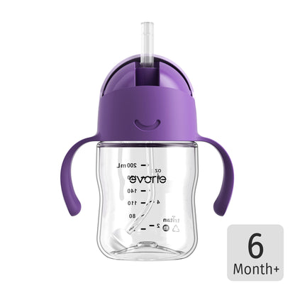 Evorie Tritan Baby 360 Straw Water Bottle Sippy Cup 200mL, Ube