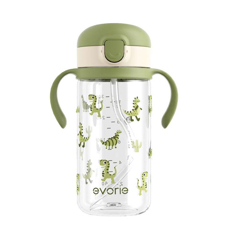 Evorie Tritan Kids Straw Water Bottle Mug 300mL, Green Dino (NEW)