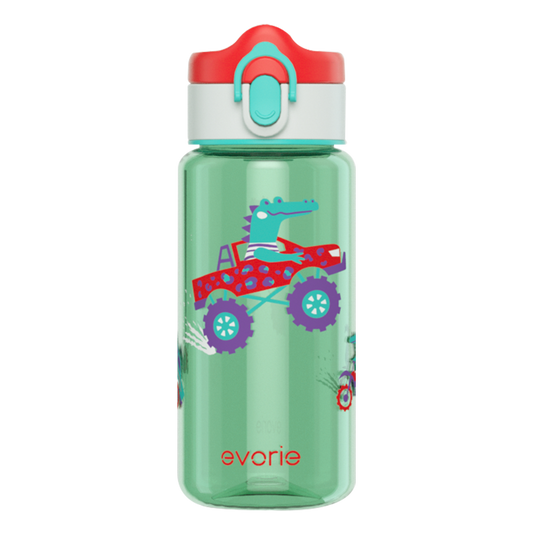 Evorie Tritan Kids Drinking Spout Water Bottle 380mL, Green Alligator