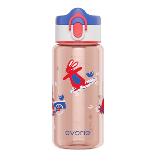 Evorie Tritan Kids Drinking Spout Water Bottle 380mL, Red Rabbit